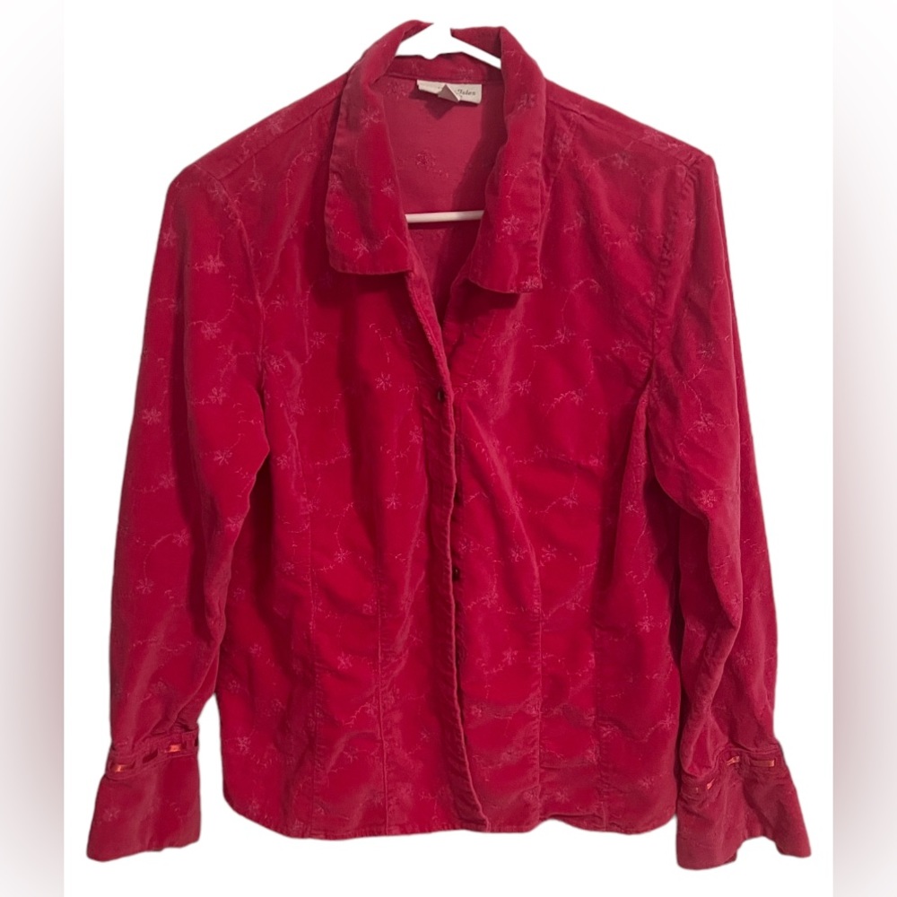Northern Isles Women’s Hot Pink Button Down Embroidered Shacket SzL BarbieCore